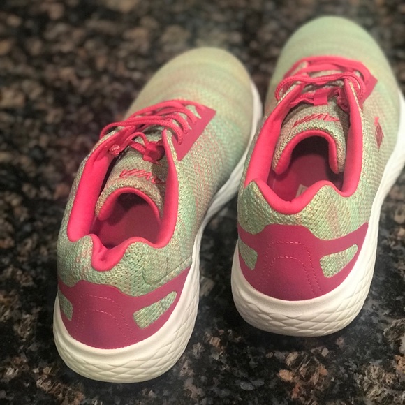 Avia Slip On/No Tie Sneakers Bright Pink and Green - Picture 2 of 4